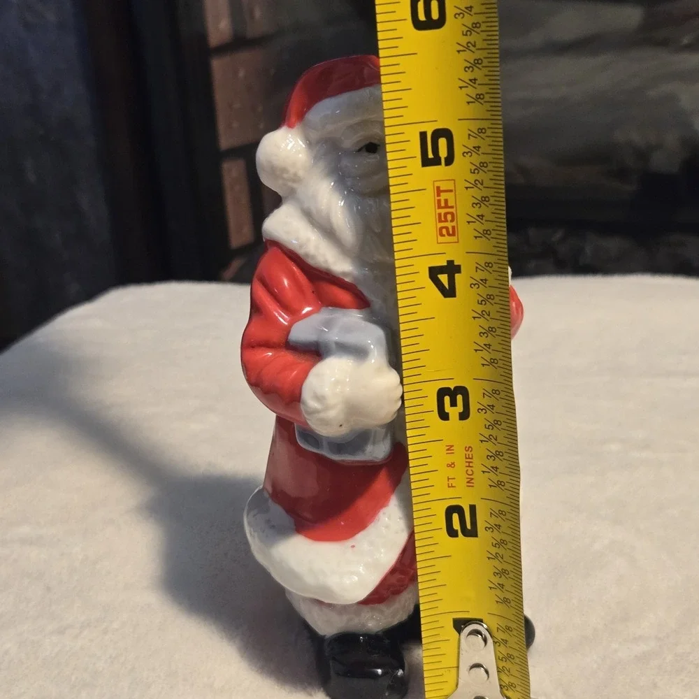 Vintage Ceramic Santa Claus Figurine w/ Pipe Holding Sack Christmas Holiday